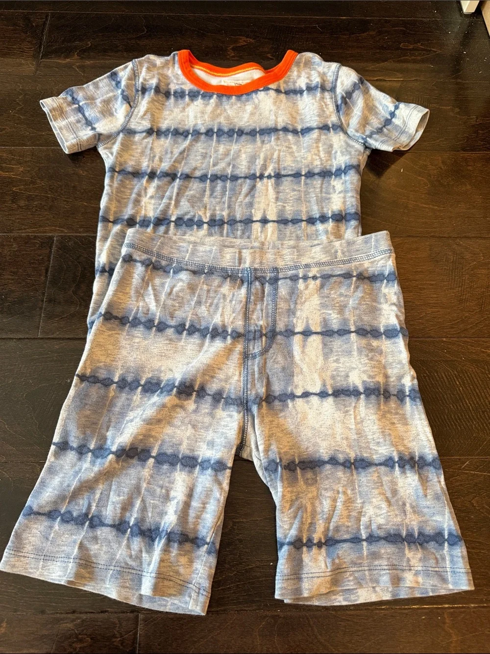 Boys Pajamas Crewcuts Light Blue Knit Top Navy Stitching, Orange collar Soft 10
